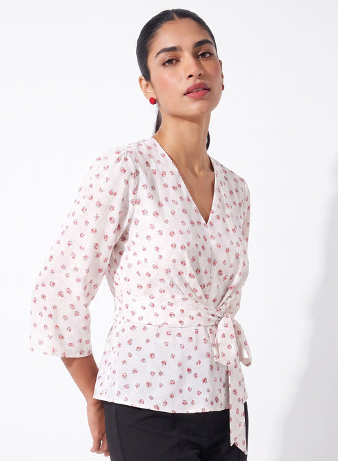 Micro Printed Waist Tie Top