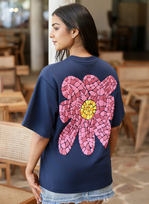 Oversized Back Floral Printed T-Shirt