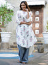 Round Neck Printed Half Sleeve Off-white Kurtha