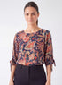 Printed Sleeve Tie Chiffon Top