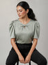 Dark Teal Front Detail Satin Top