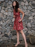 Red Printed Princess Line Corded Dress