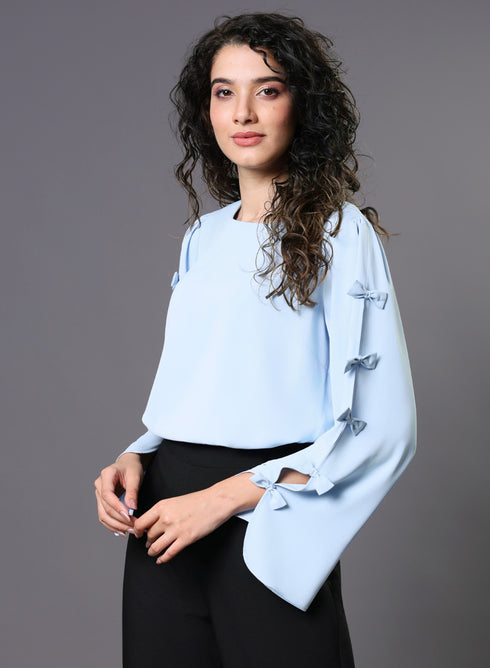Chiffon Bow Light Blue Top