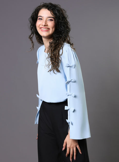 Chiffon Bow Light Blue Top