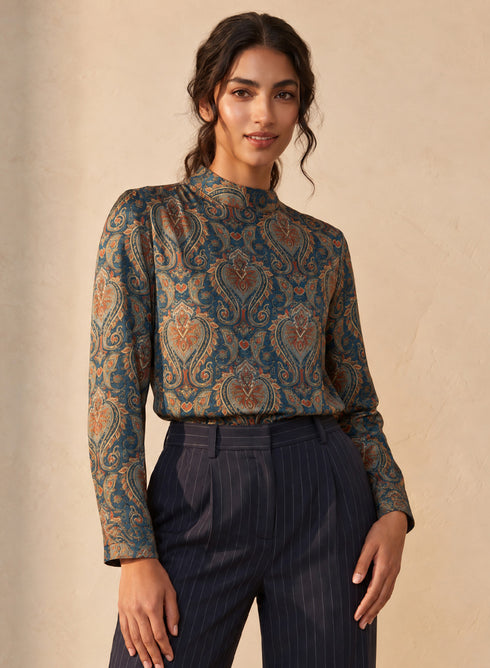 Green Printed Long Sleeve Chiffon Top