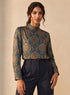 Green Printed Long Sleeve Chiffon Top