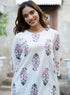 Round Neck Printed Half Sleeve Off-white Kurtha
