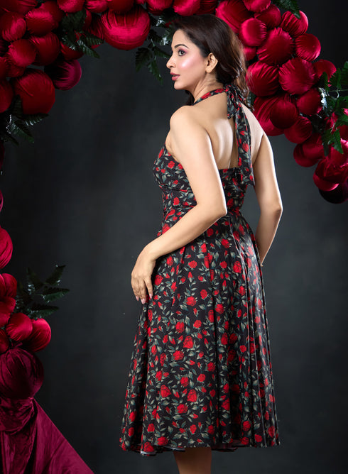 Halter Neck Printed Chiffon Dress