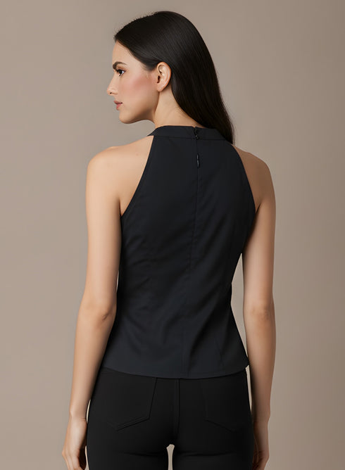 Black Halter Neck Tie Up Top