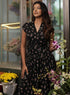 Black Printed Collar Flared Chiffon Dress