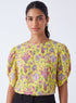Sleeve Detailed Chiffon Yellow Printed Top