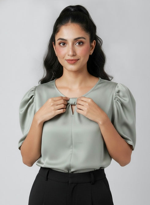 Dark Teal Front Detail Satin Top