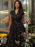 Black Printed Collar Flared Chiffon Dress