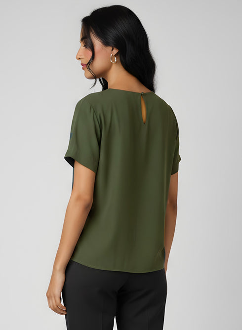 Green Front Tie Chiffon Top