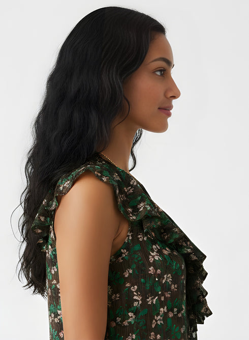 V Neck Floral-Printed Front Button Top