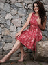 Red Printed Princess Line Corded Dress