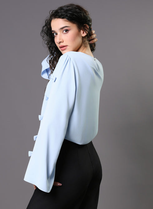 Chiffon Bow Light Blue Top