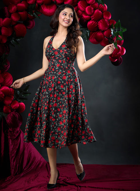 Halter Neck Printed Chiffon Dress