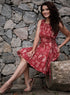 Red Printed Princess Line Corded Dress