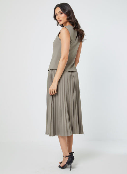 Beige Elegant Pleated Formal Skirt