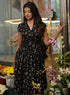 Black Printed Collar Flared Chiffon Dress