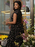 Black Printed Collar Flared Chiffon Dress