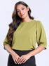 Half Sleeve Solid Green Chiffon Top