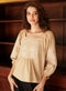 Square Neck Cotton Embroidered Beige Top