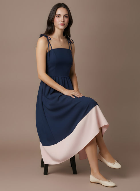 Navy Pink Border Detail Maxi Dress
