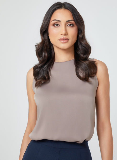 Satin Sleeveless Light Brown Top