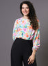 Multi Color Floral Elastic Sleeve Top
