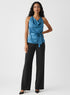 Cowl Neck Teal Blue Satin Top