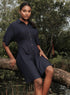Blue Pleating Detail Cotton Midi Dress