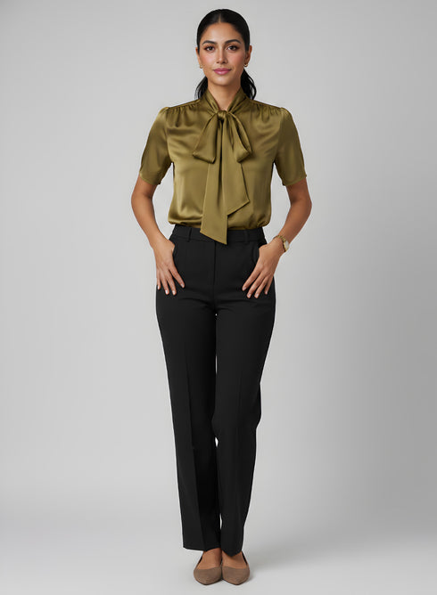 Gold Neck Tie Short Sleeve Top