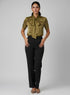 Gold Neck Tie Short Sleeve Top