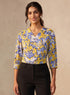 Printed Criss Cross Pleated Chiffon Top