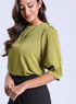 Half Sleeve Solid Green Chiffon Top
