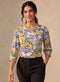Printed Criss Cross Pleated Chiffon Top