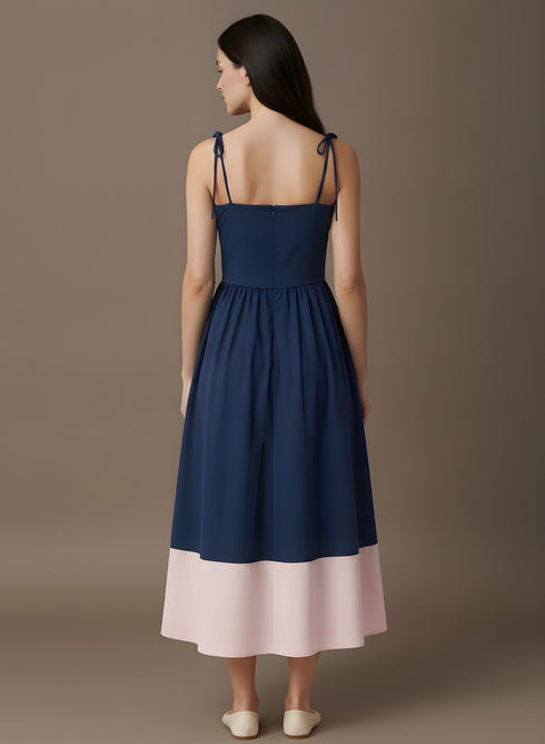 Navy Pink Border Detail Maxi Dress