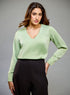 Satin Deep VNeck Light Green Top