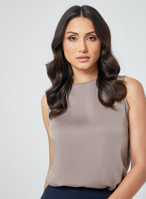 Satin Sleeveless Light Brown Top
