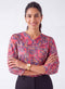 Side Pleated Satin Red Printed Top