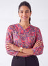 Side Pleated Satin Red Printed Top