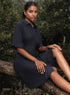 Blue Pleating Detail Cotton Midi Dress