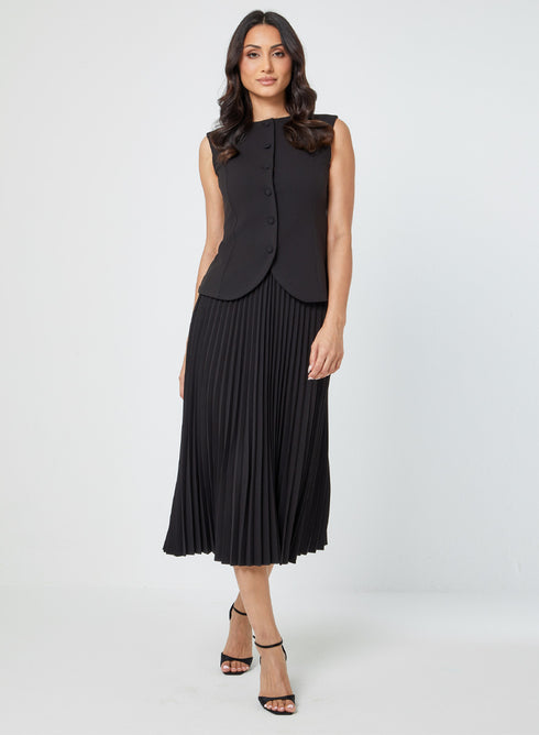 Black Elegant Pleated Formal Skirt & Top