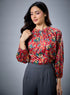Long Sleeve Bold Red Floral Top