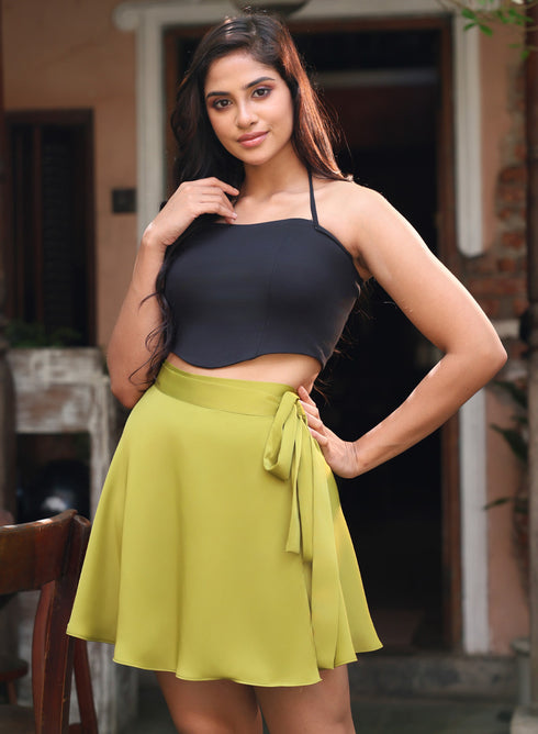 Wraparound Satin Skirt – Green