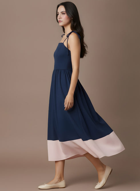 Navy Pink Border Detail Maxi Dress