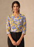 Printed Criss Cross Pleated Chiffon Top