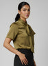 Gold Neck Tie Short Sleeve Top